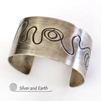 Sterling Silver Cuff Bracelet with Unique Texture - Contemporary Modern Silver