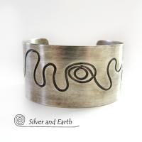 Sterling Silver Cuff Bracelet with Unique Texture - Contemporary Modern Silver