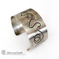 Sterling Silver Cuff Bracelet with Unique Texture - Contemporary Modern Silver