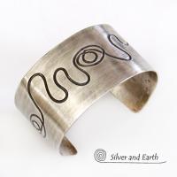 Sterling Silver Cuff Bracelet with Unique Texture - Contemporary Modern Silver