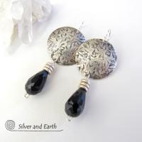 Sterling Silver Earrings with Black Crystals - Elegant Modern Silver Jewelry
