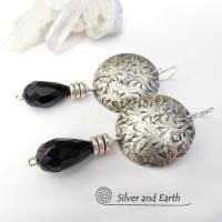 Sterling Silver Earrings with Black Crystals - Elegant Modern Silver Jewelry