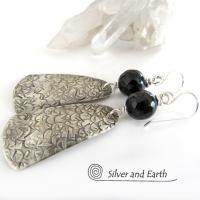 Modern Sterling Silver Earrings with Black Onyx Gemstones