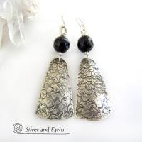 Modern Sterling Silver Earrings with Black Onyx Gemstones