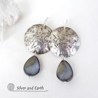 Modern Sterling Silver Earrings with Faceted Crystal Glass Dangles