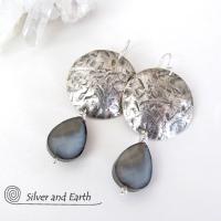 Modern Sterling Silver Earrings with Faceted Crystal Glass Dangles