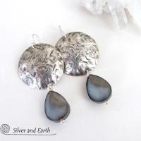 Modern Sterling Silver Earrings with Faceted Crystal Glass Dangles