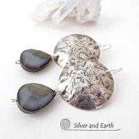 Modern Sterling Silver Earrings with Faceted Crystal Glass Dangles