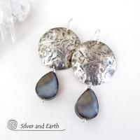 Modern Sterling Silver Earrings with Faceted Crystal Glass Dangles