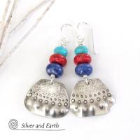 Sterling Silver Earrings with Turquoise, Coral & Sodalite - Multi-Stone Jewelry