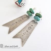 Sterling Silver Tribal Earrings with Natural Turquoise Stones