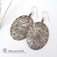 Large Sterling Silver Earrings with Rustic Earthy Organic Texture