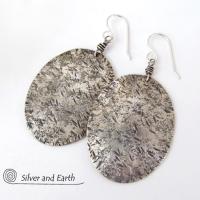 Large Sterling Silver Earrings with Rustic Earthy Organic Texture