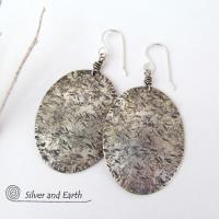 Large Sterling Silver Earrings with Rustic Earthy Organic Texture