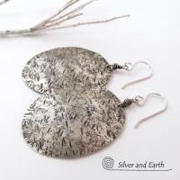Large Sterling Silver Earrings with Rustic Earthy Organic Texture