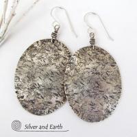 Large Sterling Silver Earrings with Rustic Earthy Organic Texture
