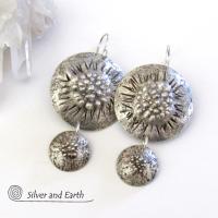 Big Round Sterling Silver Earrings with Rustic Organic Texture