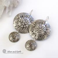 Big Round Sterling Silver Earrings with Rustic Organic Texture