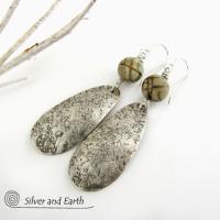 Sterling Silver Dangle Earrings with Jasper Stones - Modern Earthy Jewelry