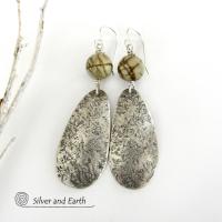 Sterling Silver Dangle Earrings with Jasper Stones - Modern Earthy Jewelry