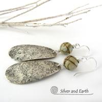 Sterling Silver Dangle Earrings with Jasper Stones - Modern Earthy Jewelry