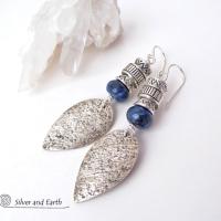 Sterling Silver Earrings with Blue Sodalite Stones - Modern Southwestern Jewelry