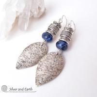 Sterling Silver Earrings with Blue Sodalite Stones - Modern Southwestern Jewelry