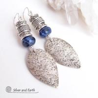 Sterling Silver Earrings with Blue Sodalite Stones - Modern Southwestern Jewelry