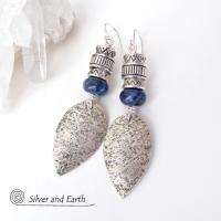 Sterling Silver Earrings with Blue Sodalite Stones - Modern Southwestern Jewelry