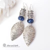 Sterling Silver Earrings with Blue Sodalite Stones - Modern Southwestern Jewelry