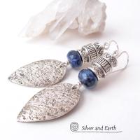 Sterling Silver Earrings with Blue Sodalite Stones - Modern Southwestern Jewelry