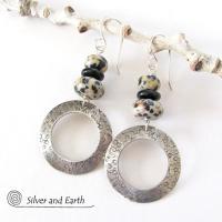 Sterling Silver Hoop Earrings with Dalmatian Jasper Stones