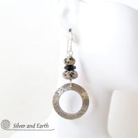 Sterling Silver Hoop Earrings with Dalmatian Jasper Stones