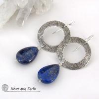 Modern Sterling Silver Earrings with Blue Lapis Lazuli Gemstones