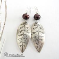 Sterling Silver Leaf Earrings with Bronze Pearls - Earthy Nature Jewelry