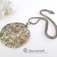 Hammered Sterling Silver Moon Necklace - Handmade Celestial Jewelry