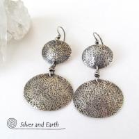 Textured Sterling Silver Double Dangle Earrings - Everyday Modern Silver Jewelry