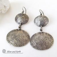 Textured Sterling Silver Double Dangle Earrings - Everyday Modern Silver Jewelry