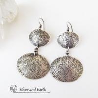Textured Sterling Silver Double Dangle Earrings - Everyday Modern Silver Jewelry