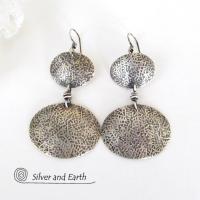 Textured Sterling Silver Double Dangle Earrings - Everyday Modern Silver Jewelry