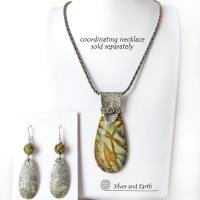 Sterling Silver Dangle Earrings with Jasper Stones - Modern Earthy Jewelry