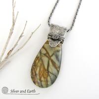 Picasso Jasper Sterling Silver Pendant Necklace - Natural Stone Jewelry