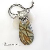 Picasso Jasper Sterling Silver Pendant Necklace - Natural Stone Jewelry