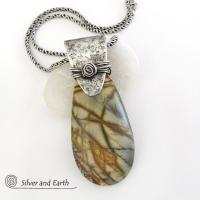 Picasso Jasper Sterling Silver Pendant Necklace - Natural Stone Jewelry