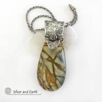 Picasso Jasper Sterling Silver Pendant Necklace - Natural Stone Jewelry