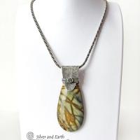 Picasso Jasper Sterling Silver Pendant Necklace - Natural Stone Jewelry