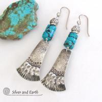 Sterling Silver Tribal Earrings with Turquoise - Unique Bold Southwest Jewelry