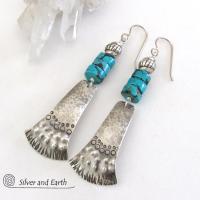Sterling Silver Tribal Earrings with Turquoise - Unique Bold Southwest Jewelry
