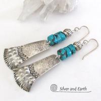 Sterling Silver Tribal Earrings with Turquoise - Unique Bold Southwest Jewelry