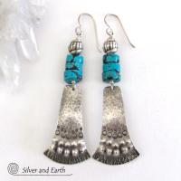 Sterling Silver Tribal Earrings with Turquoise - Unique Bold Southwest Jewelry